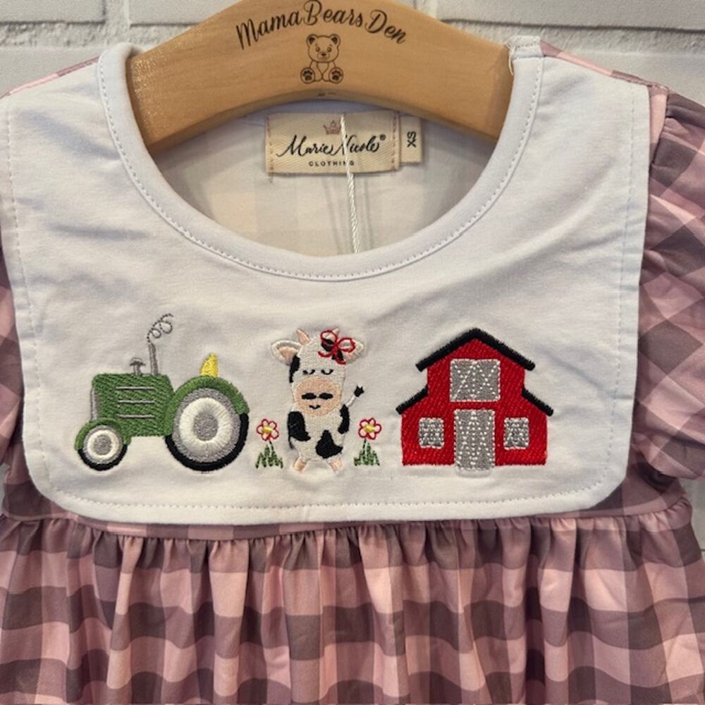 Boutique Marie Nicole Girls 6T (2XL) Pink Plaid Farm Cow Tractor Dress - Picture 2 of 9